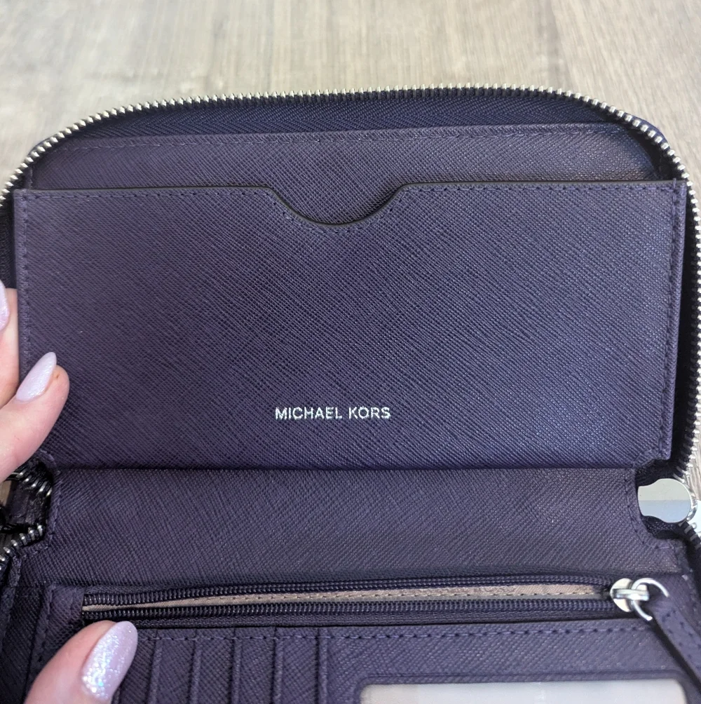 Michael Kors Dark Purple Leather Wallet Wristlet